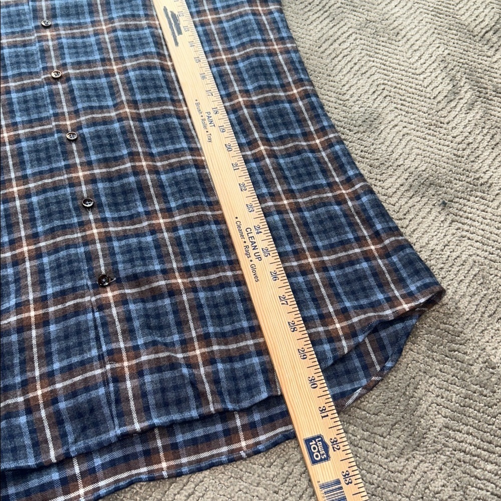 Stenströms Fitted Body Plaid Button Down Shirt M Blue Brown Twofold Super Cotton - Picture 10 of 12